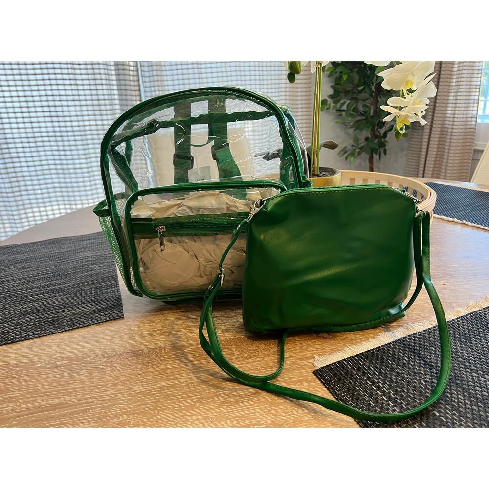 GREEN TRANSPARENT BACKPACK 2 IN 1 WITH CROSSBODY NWT